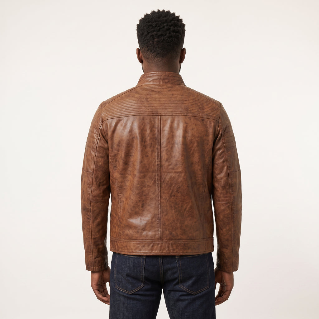 Men's Washed Leather Café Racer Jacket