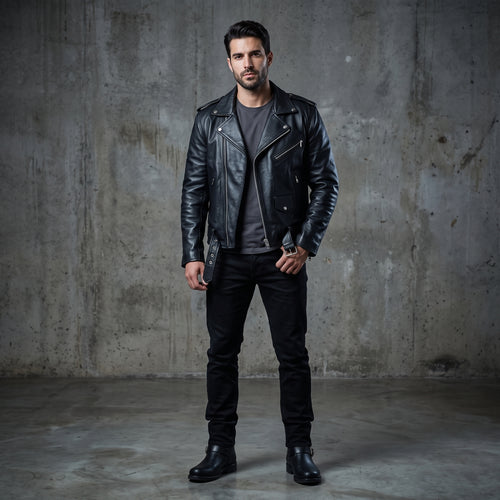 Men's Black Leather Biker Jacket