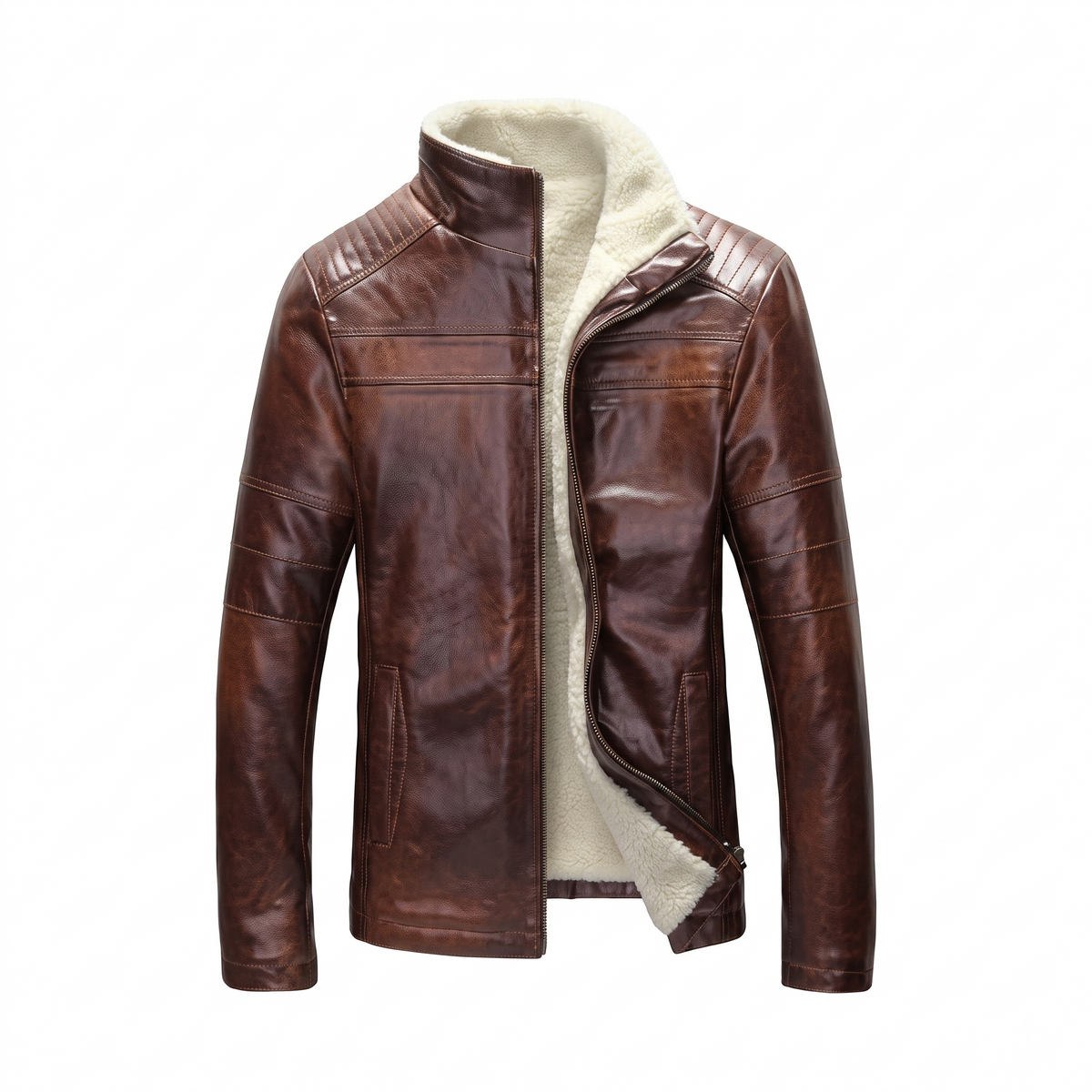 Men's Shearling Collar Leather Jacket