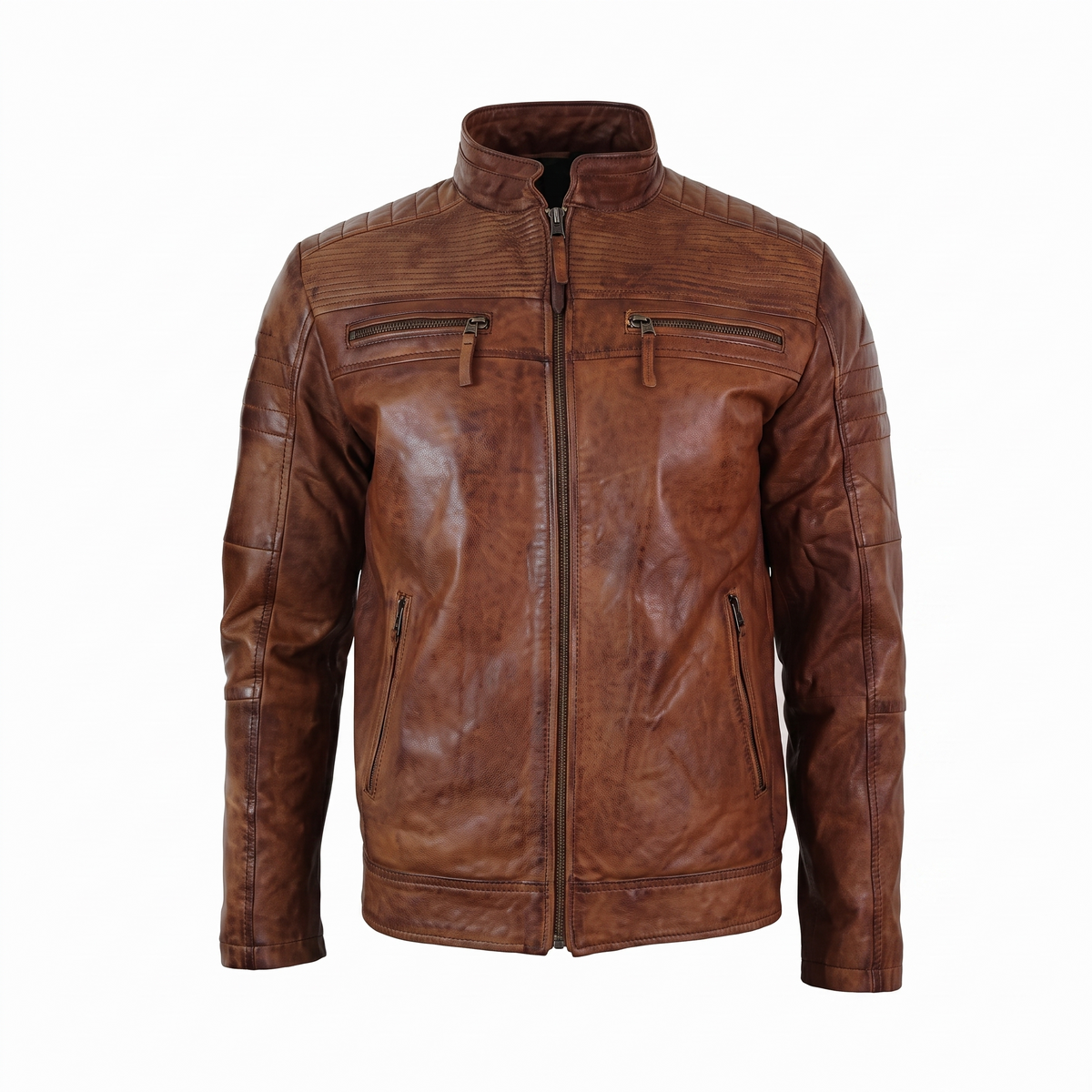 Men's Washed Leather Café Racer Jacket