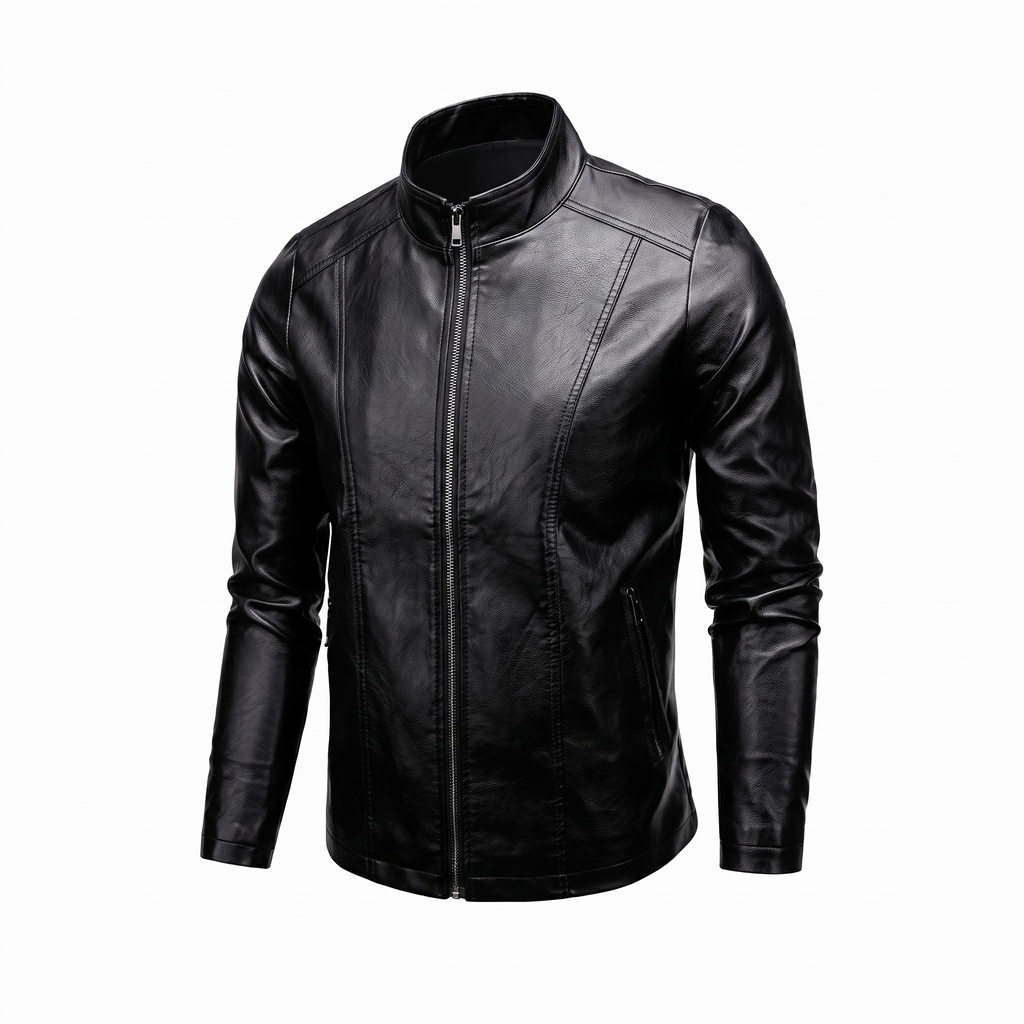 Men's Funnel Neck Leather Jacket