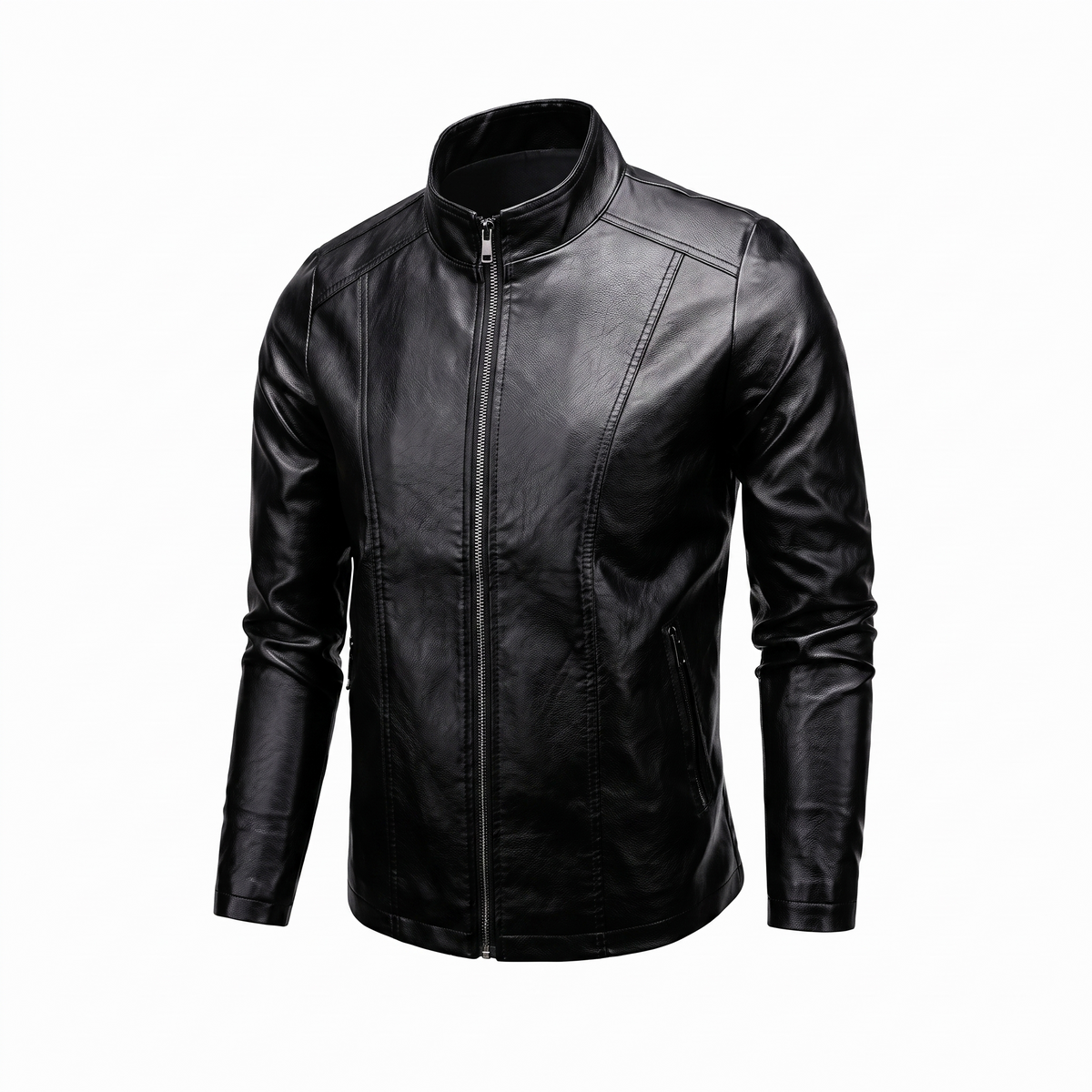 Men's Funnel Neck Leather Jacket